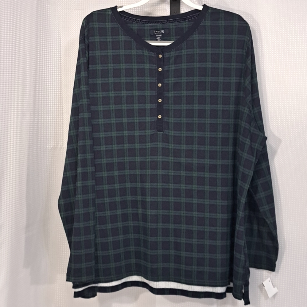 NWT Button Down Navy & Green Top 3X
